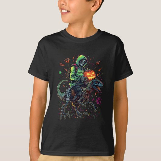 T-shirt Cyber Neon Skeleton équitation Robo Dino - Hallowe (Devant)