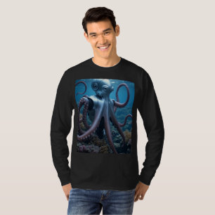 T-shirt Cyber Octopus hommes noir à manches longues T-shir