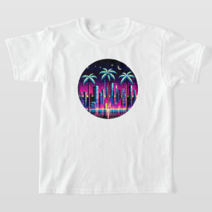 T-shirt Cyber Palms Neon Pixel Art Retro Futuriste Design