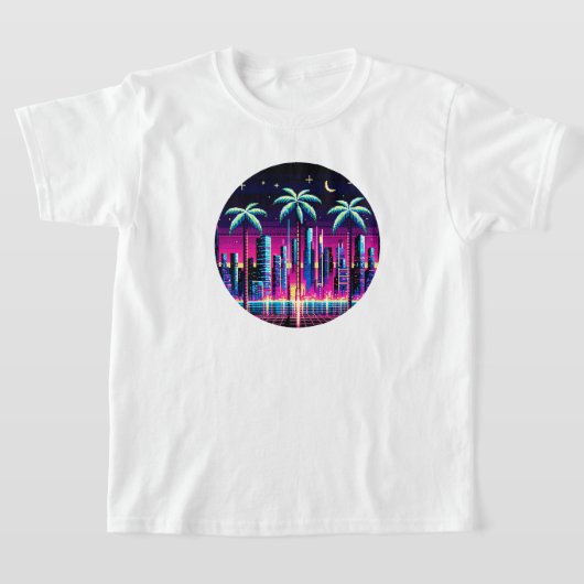 T-shirt Cyber Palms Neon Pixel Art Retro Futuriste Design (Poser)