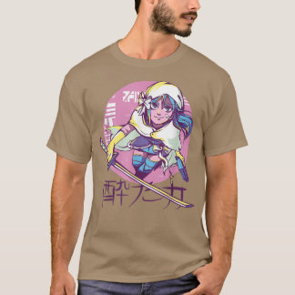 T-shirt Cyber Punk Anime Guerrier fille Rétro Kanji Japona