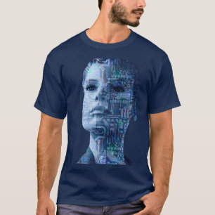 T-shirt Cyberpunk AI Humain Carte de Circuit Bleu Marine