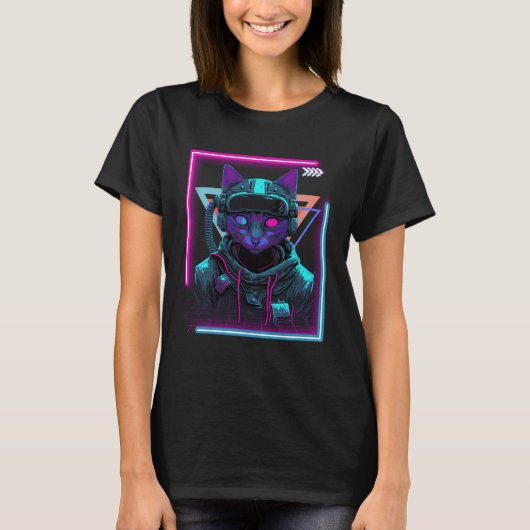 T-shirt Cyberpunk Cat Kitty Punker Futuriste Cyber Punk (Devant)