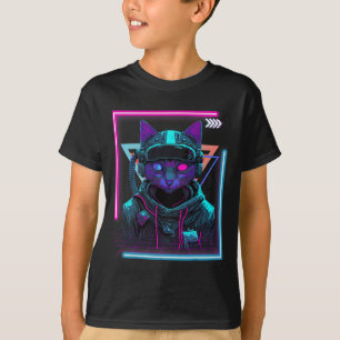 T-shirt Cyberpunk Cat Kitty Punker Futuriste Cyber Punk