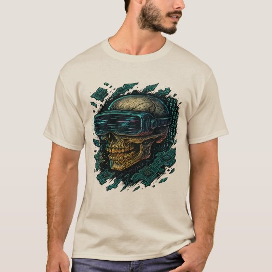 T-shirt Cyberpunk Glowing Skull with VR Headset – Futurist (Devant)