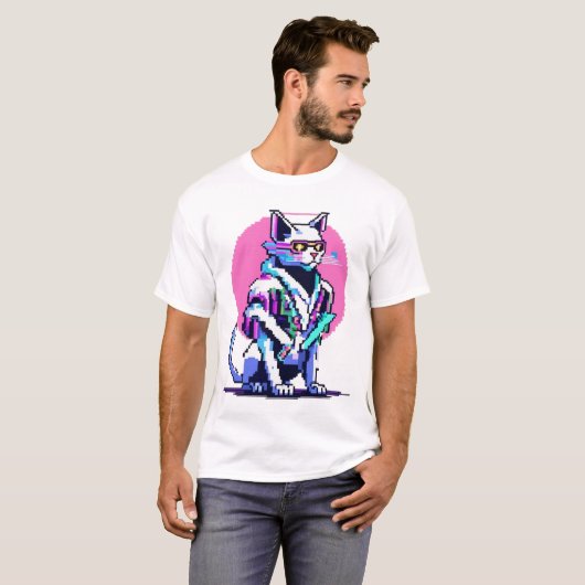 T-shirt Cyberpunk Neon Chat Blade Master (Devant entier)
