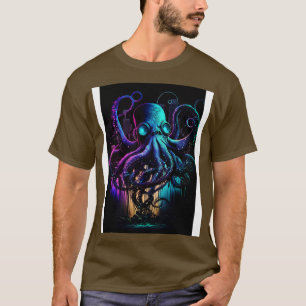 T-shirt Cyberpunk Octopus Abstrait Animal Sea Creature Art