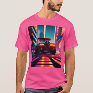 T-shirt Cyberpunk Outrun City Automobile Futuriste AI Ge