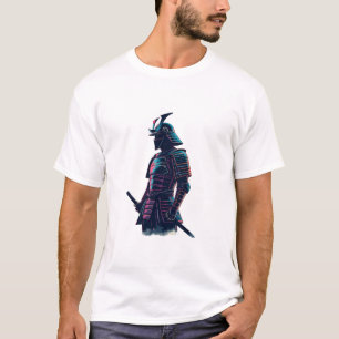 T-shirt Cyberpunk Samurai Robot Surplombant Le Futur Néon-