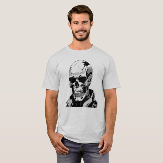 T-shirt Cyberpunk Skull Futuristic Graphisme Tee Design (Devant entier)