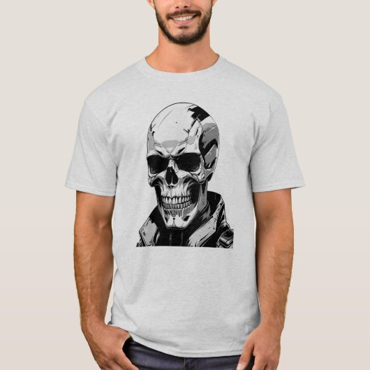 T-shirt Cyberpunk Skull Futuristic Graphisme Tee Design (Devant)