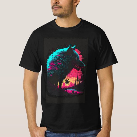 T-shirt Cyberpunk Wolf Spirit - Neon Wilderness (Devant)