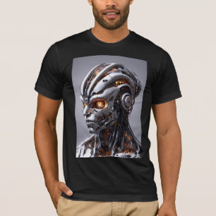 T-shirt Cyborg Chrome Argent Sci-Fi Orange Lumineux