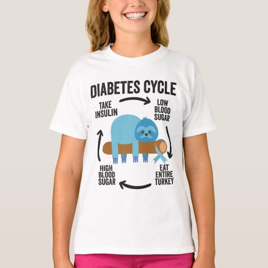 T-shirt Cycle du diabète Funny Blue Sloth Ribbon Thanksgiv (Devant)