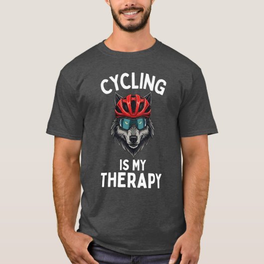 T-shirt Cycling Is My Therapy, Funny Cyclist Wolf Lover (Devant)