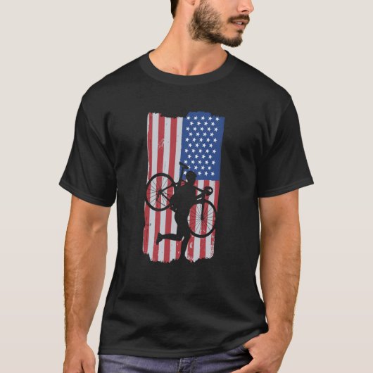 T-shirt Cyclocross With American Flag (Devant)
