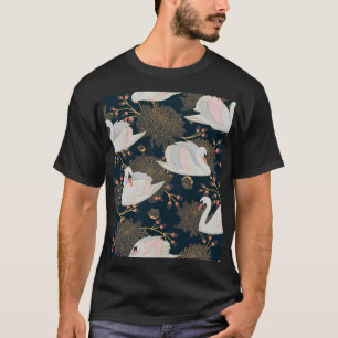T-shirt Cygnes et chrysanthèmes, motif naturel.