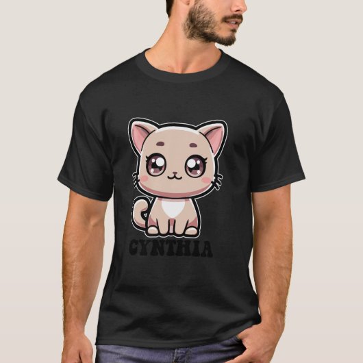 T-shirt Cynthia Cute Kitty Cat Design pour les filles Nom (Devant)
