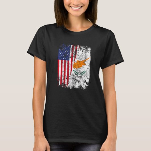 T-shirt CYPRIOT ROOTS Half American Flag USA CYPRUS FLAG (Devant)