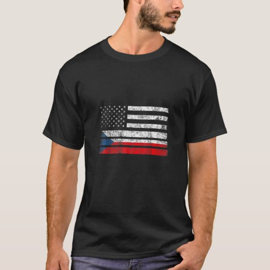 T-shirt Czech American Flag  USA Czech Republic (Devant)