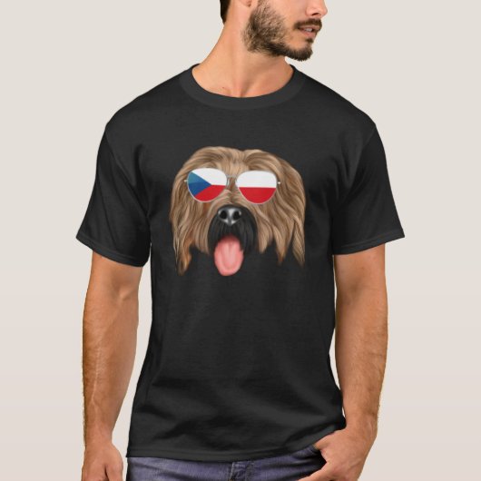 T-shirt Czech Flag Briard Dog Czech Republic Pocket (Devant)