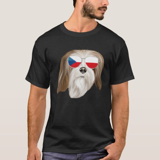 T-shirt Czech Flag Lhasa Apsos Dog Czech Republic Pocket (Devant)