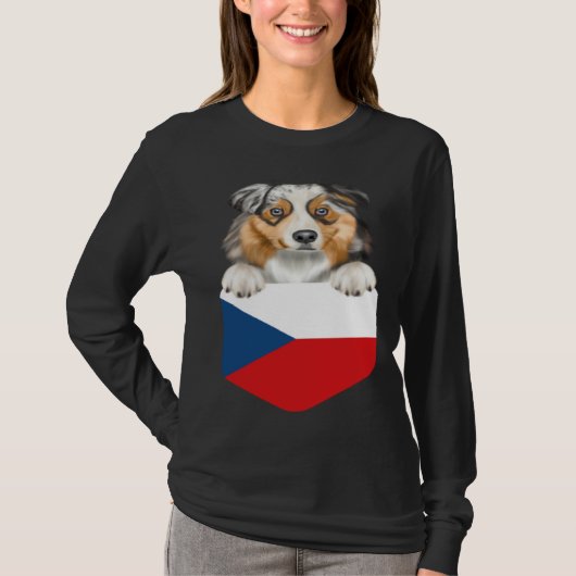 T-shirt Czech Republic Flag Australian Shepherd Dog In Poc (Devant)