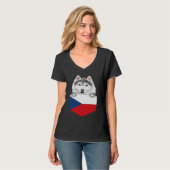 T-shirt Czech Republic Flag Siberian Husky Dog In Pocket (Devant entier)