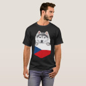 T-shirt Czech Republic Flag Siberian Husky Dog In Pocket (Devant entier)