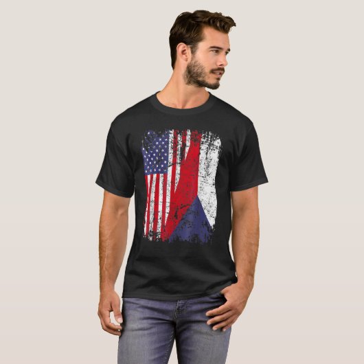 T-shirt CZECH REPUBLIC ROOTS Half American Flag CZECH (Devant entier)
