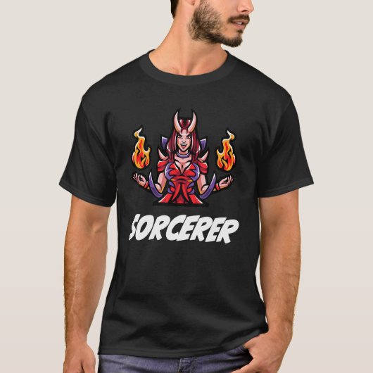 T-shirt D20 Dragons Tabletop Dungeon Classe Sorcier (Devant)