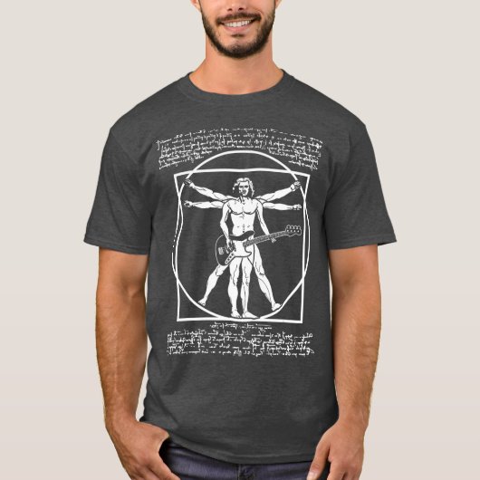 T-shirt Da Vinci Vitruvian Man Bass Guitar Player Bass (Devant)