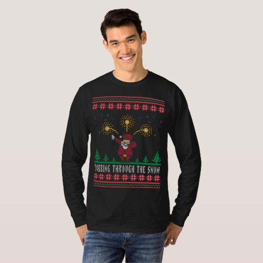 T-shirt Dabbing À Travers La Neige Santa Claus Douleur Lai (Devant entier)