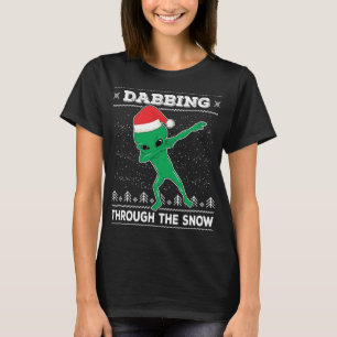 T-shirt Dabbing À Travers L'Alien De Neige Père Noël Ugly 