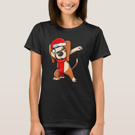 T-shirt Dabbing Beagle Noël Costume fête Noël mignonne Noë (Devant)