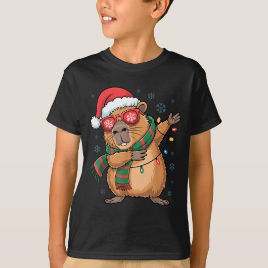 T-shirt Dabbing Capybara Christmas Santa Hat Funny Holiday (Devant)