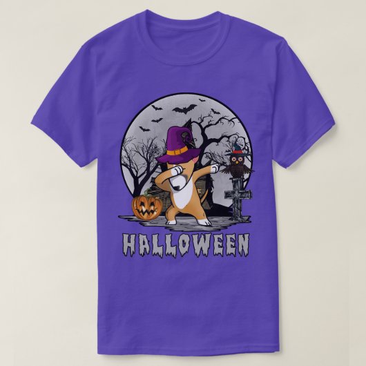 T-shirt Dabbing Chien Halloween Bull Terrier Dab Sorcière (Design devant)