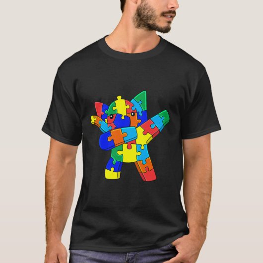 T-shirt Dabbing Elephant Puzzle Pièces Autisme Dab Boys Gi (Devant)