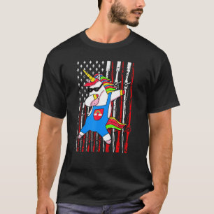 T-shirt Dabbing Fishing Unicorn Funny American Flag Cute