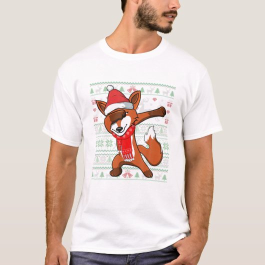 T-shirt Dabbing Fox Ugly Christmas (Devant)