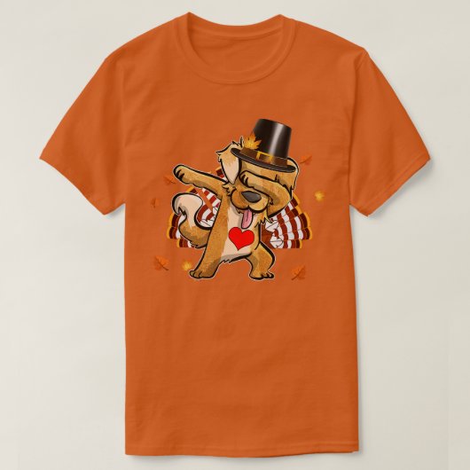 T-shirt Dabbing Golden Thanksgiving Day Chien Pilgrim Boys (Design devant)