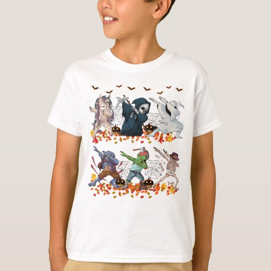 T-shirt Dabbing Halloween Citrouille Costume squelette zom (Devant)