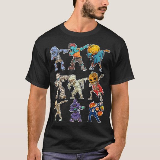 T-shirt Dabbing Halloween garçons Skeleton Zombie effrayan (Devant)