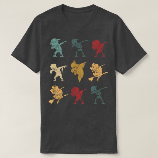 T-shirt Dabbing Halloween Skeleton Zombie Ghost Sorcière (Design devant)
