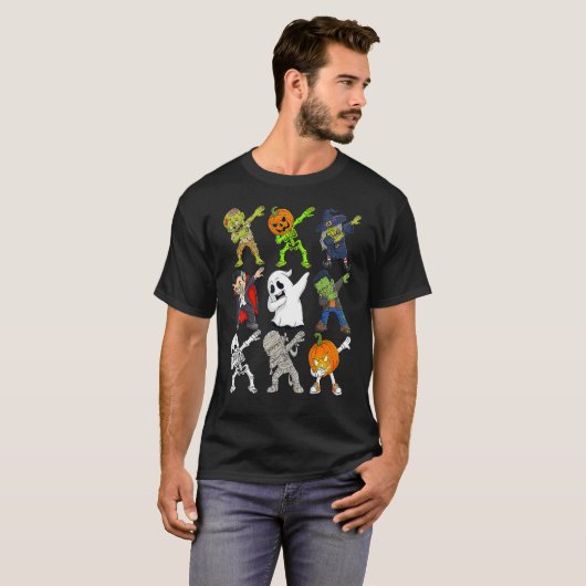 T-shirt Dabbing Halloween Skeleton Zombie Scary Pumpkin Va (Devant entier)