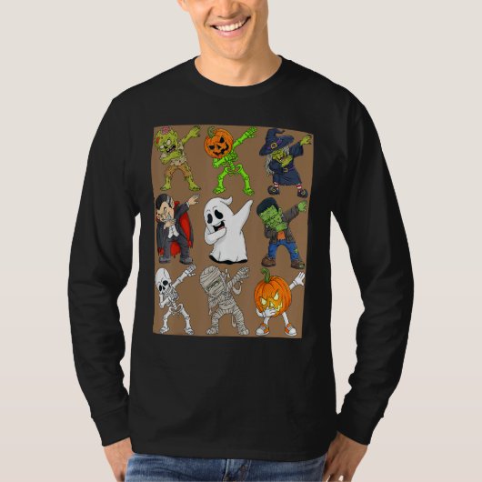 T-shirt Dabbing Halloween Skeleton Zombie Scary Pumpkin Va (Devant)