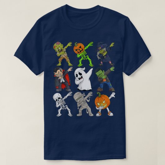 T-shirt Dabbing Halloween Zombie Skeleton Scary Pumpkin Va (Design devant)