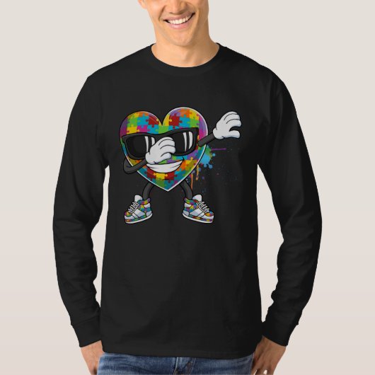 T-shirt Dabbing Heart Puzzle Heart Dab Love Support Autism (Devant)