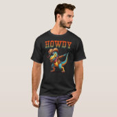T-shirt Dabbing Howdy Dinosaur wearing a cowboy and sungla (Devant entier)