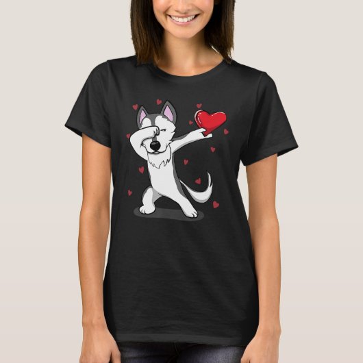 T-shirt Dabbing Husky Heart Saint-Valentin (Devant)